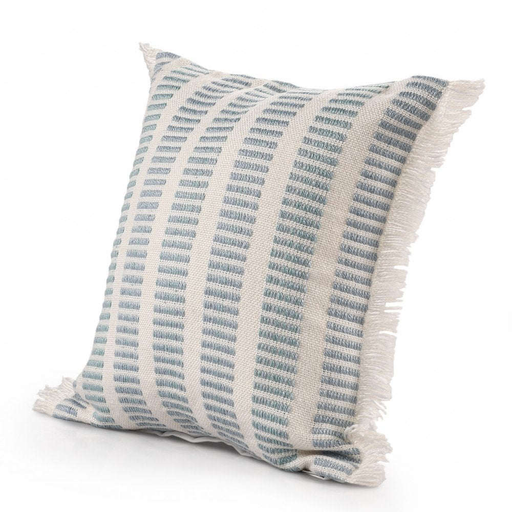 20" Blue And Ivory Striped Throw Pillow