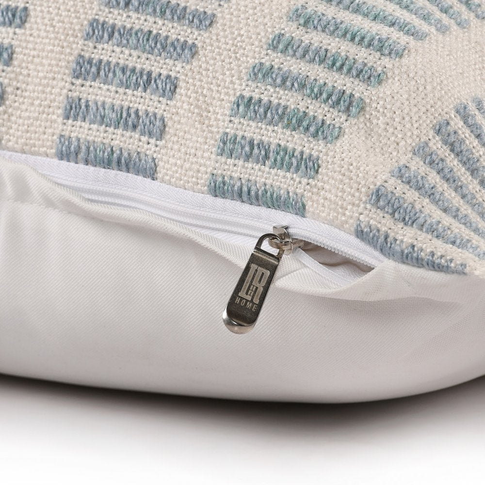 20" Blue And Ivory Striped Throw Pillow