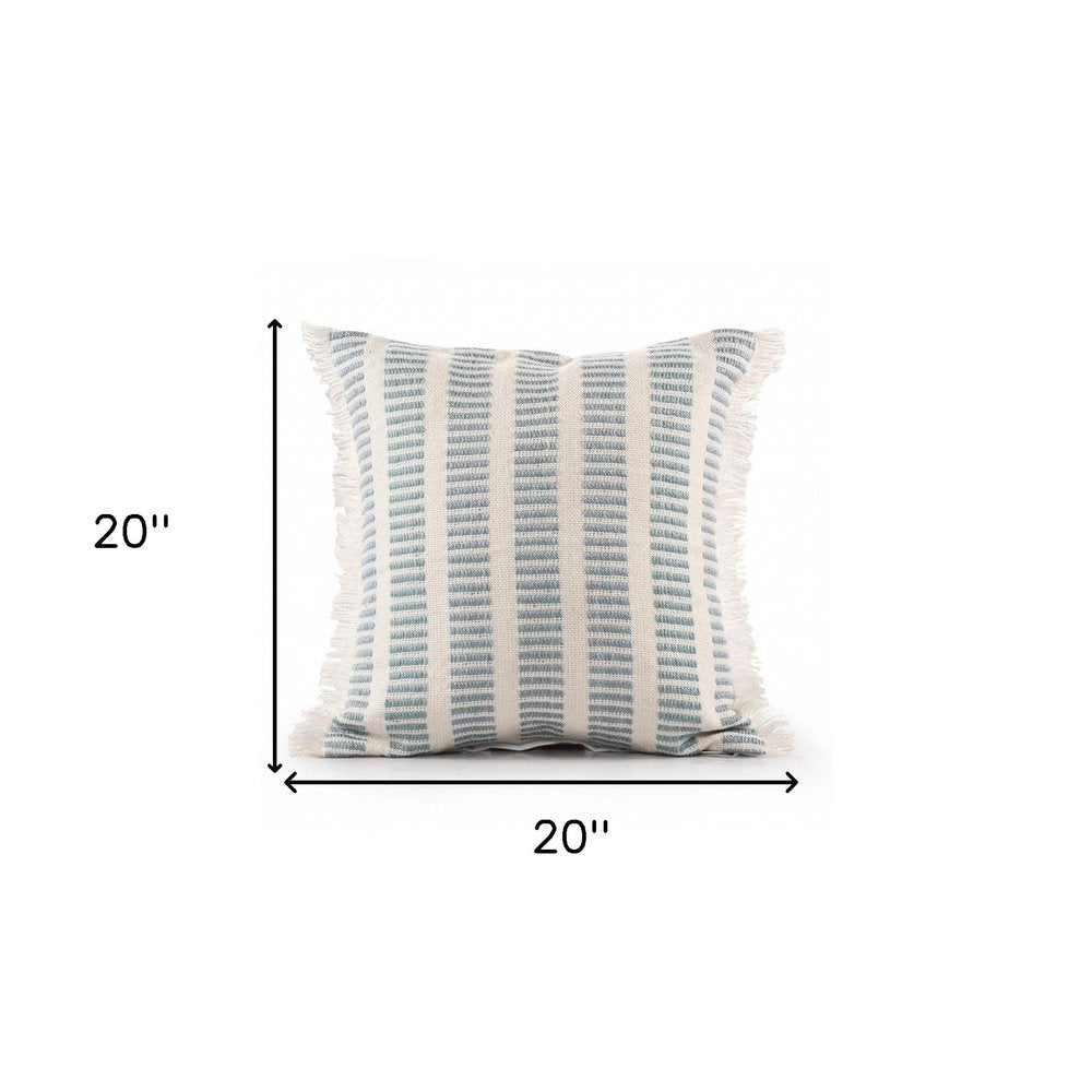 20" Blue And Ivory Striped Throw Pillow