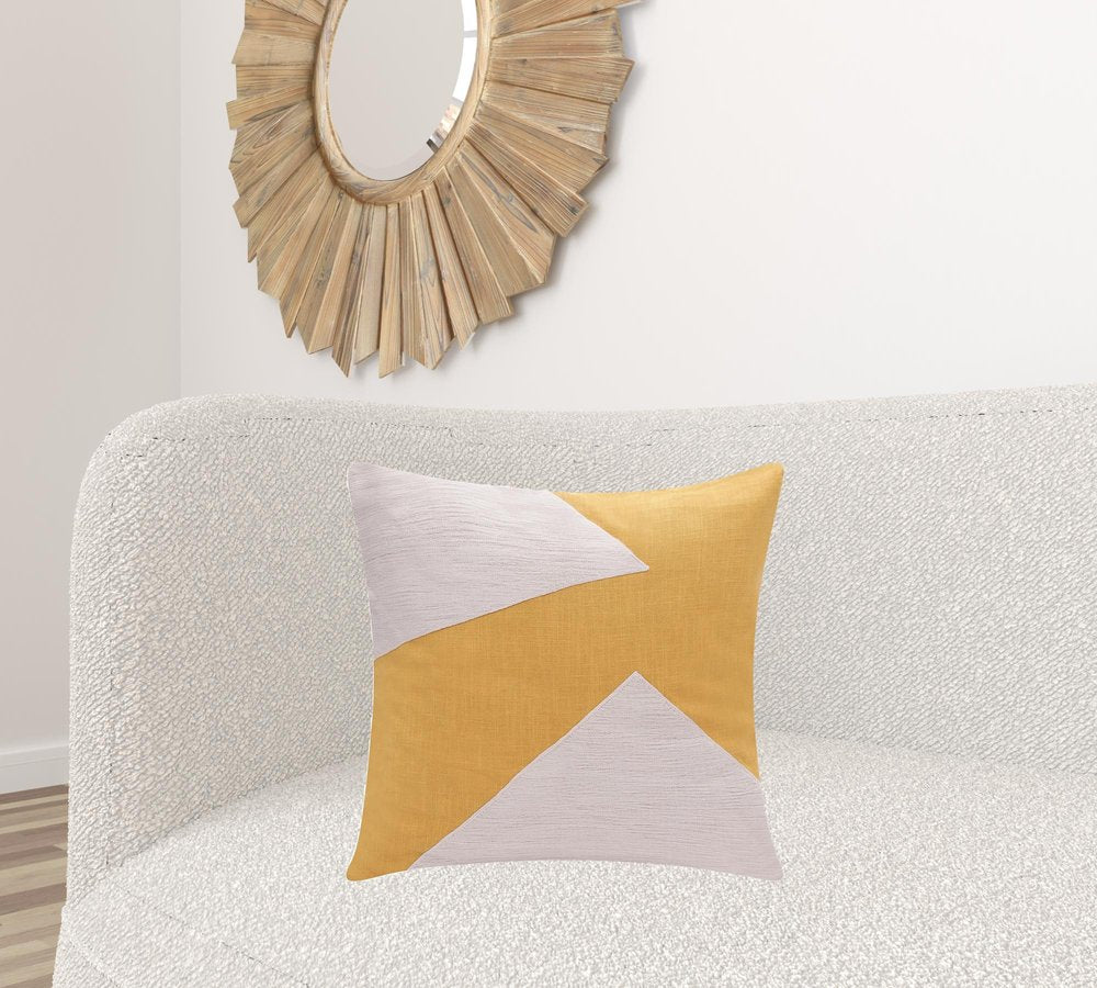 20" X 20" Yellow And Ivory 100% Cotton Abstract Zippered Pillow