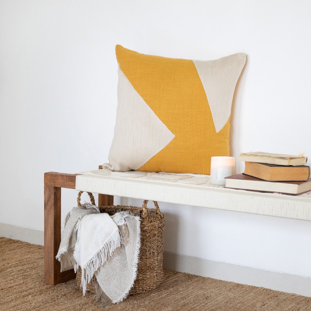 20" X 20" Yellow And Ivory 100% Cotton Abstract Zippered Pillow