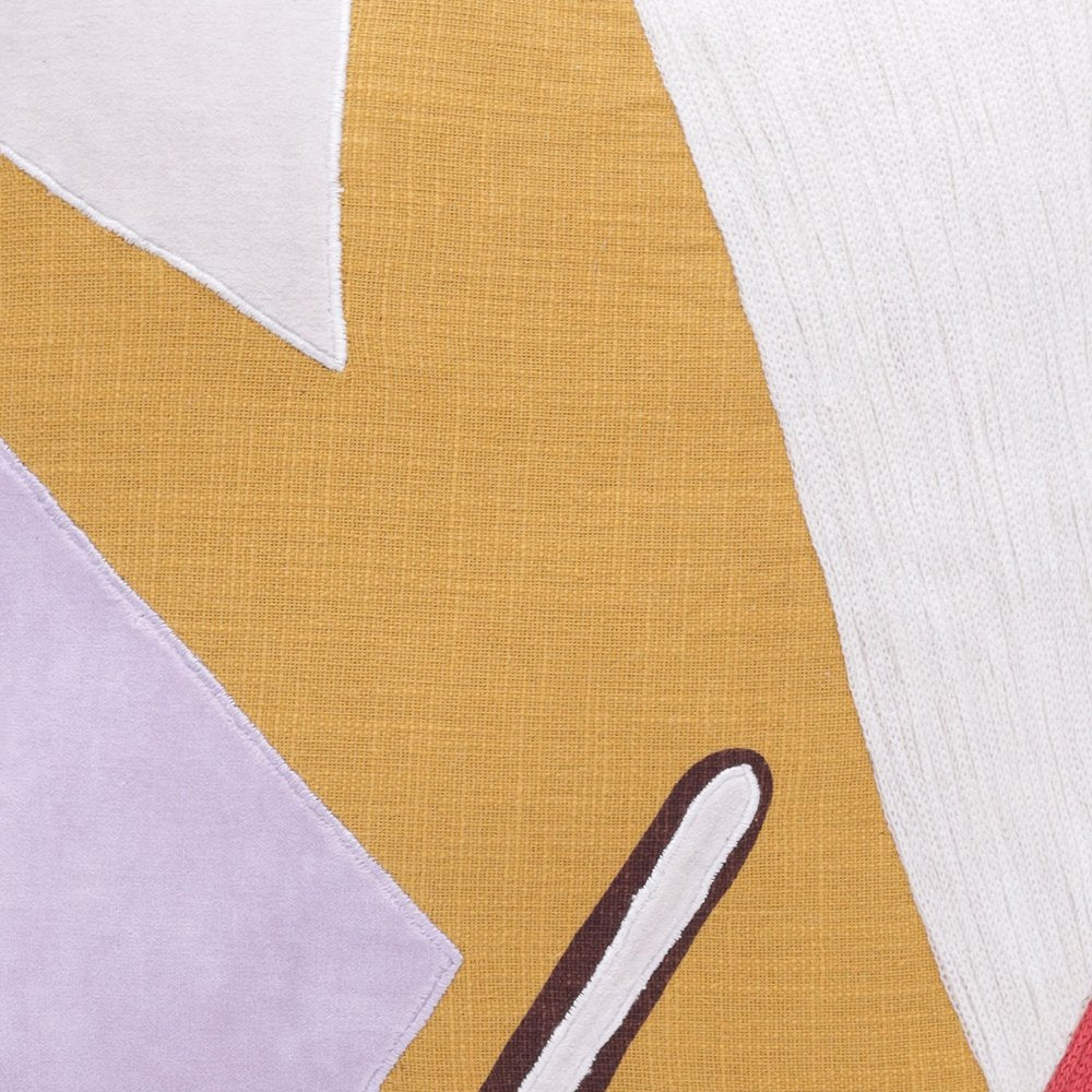 20" X 20" Yellow Purple Off-White And Coral 100% Cotton Abstract Zippered Pillow