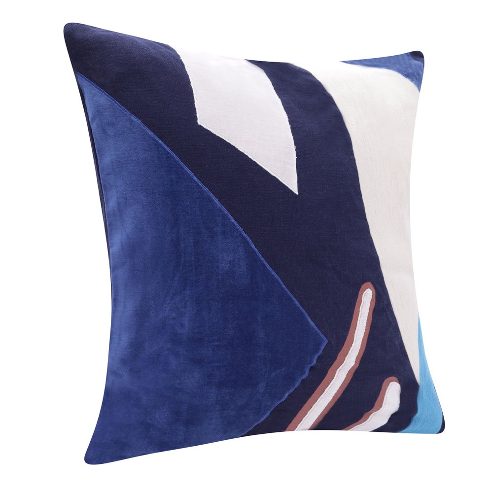 20" X 20" Yellow Purple Off-White And Coral 100% Cotton Abstract Zippered Pillow