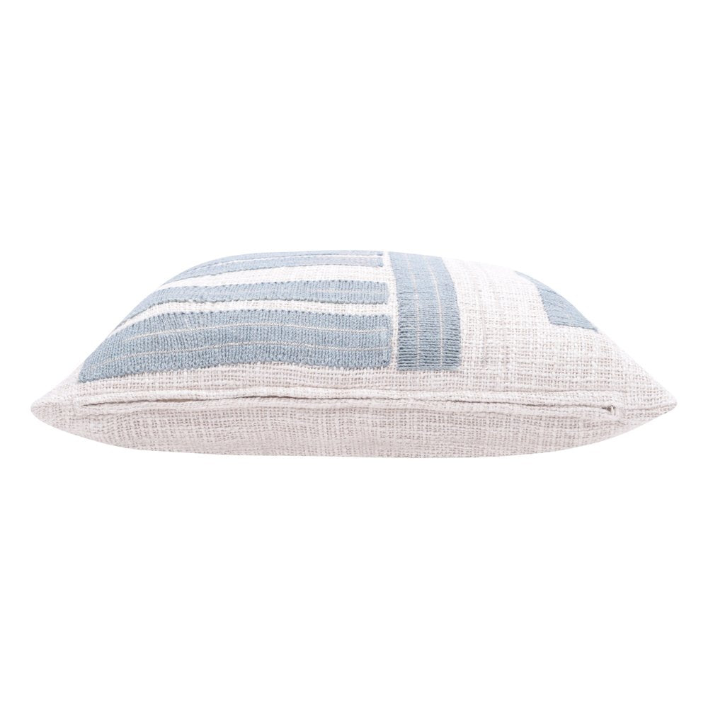20" Blue And Ivory Cotton Striped Throw Pillow