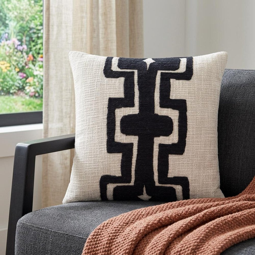 24" Black and Ivory Throw Pillow