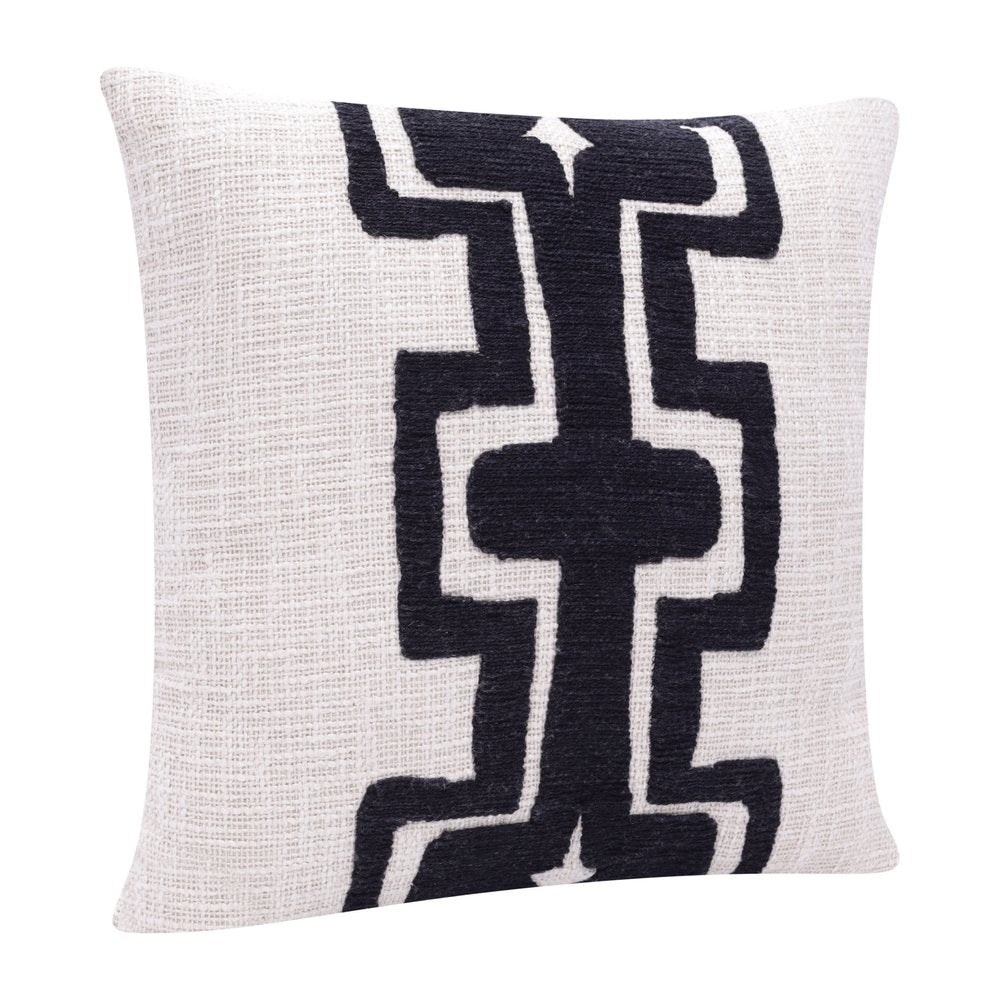 24" Black and Ivory Throw Pillow