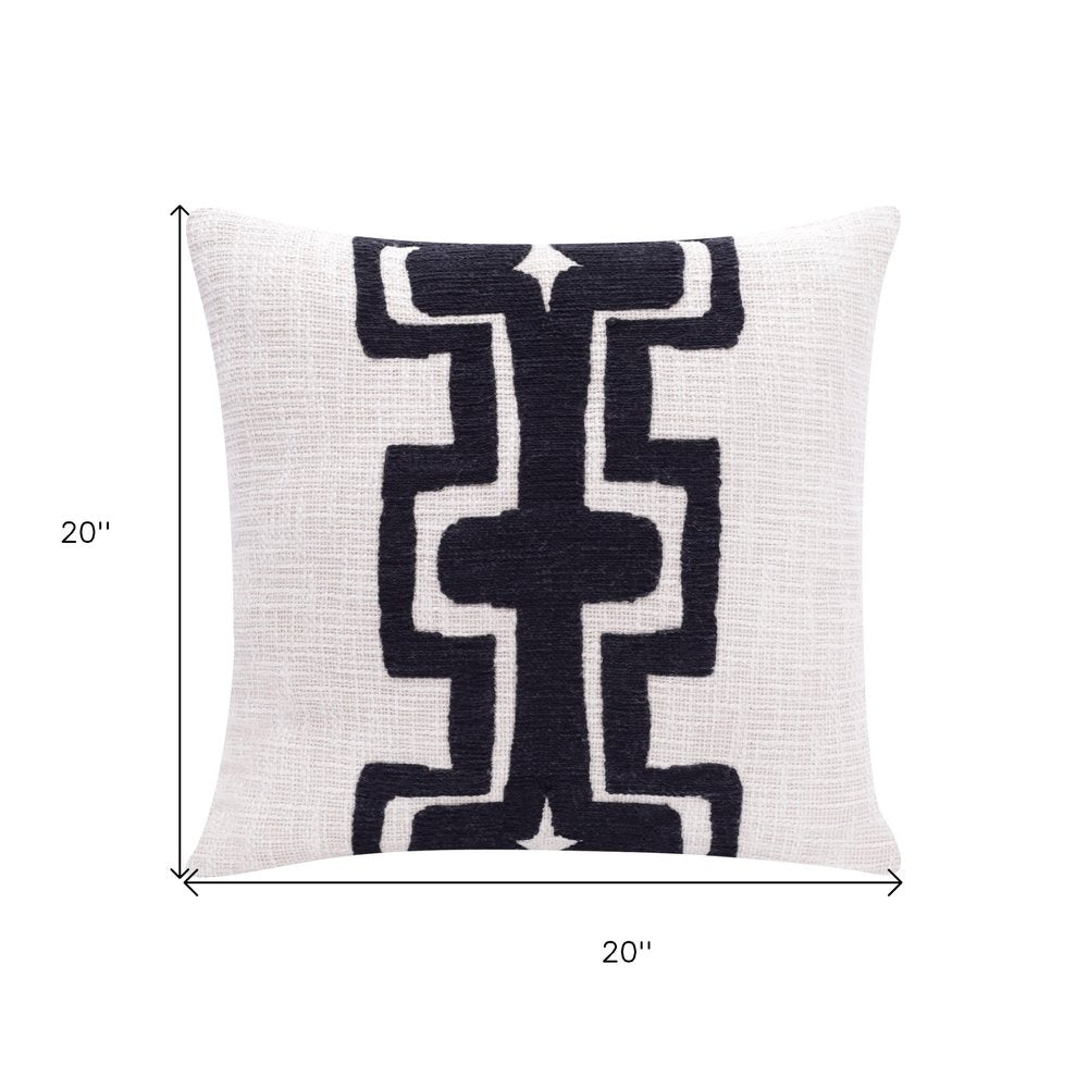 24" Black and Ivory Throw Pillow
