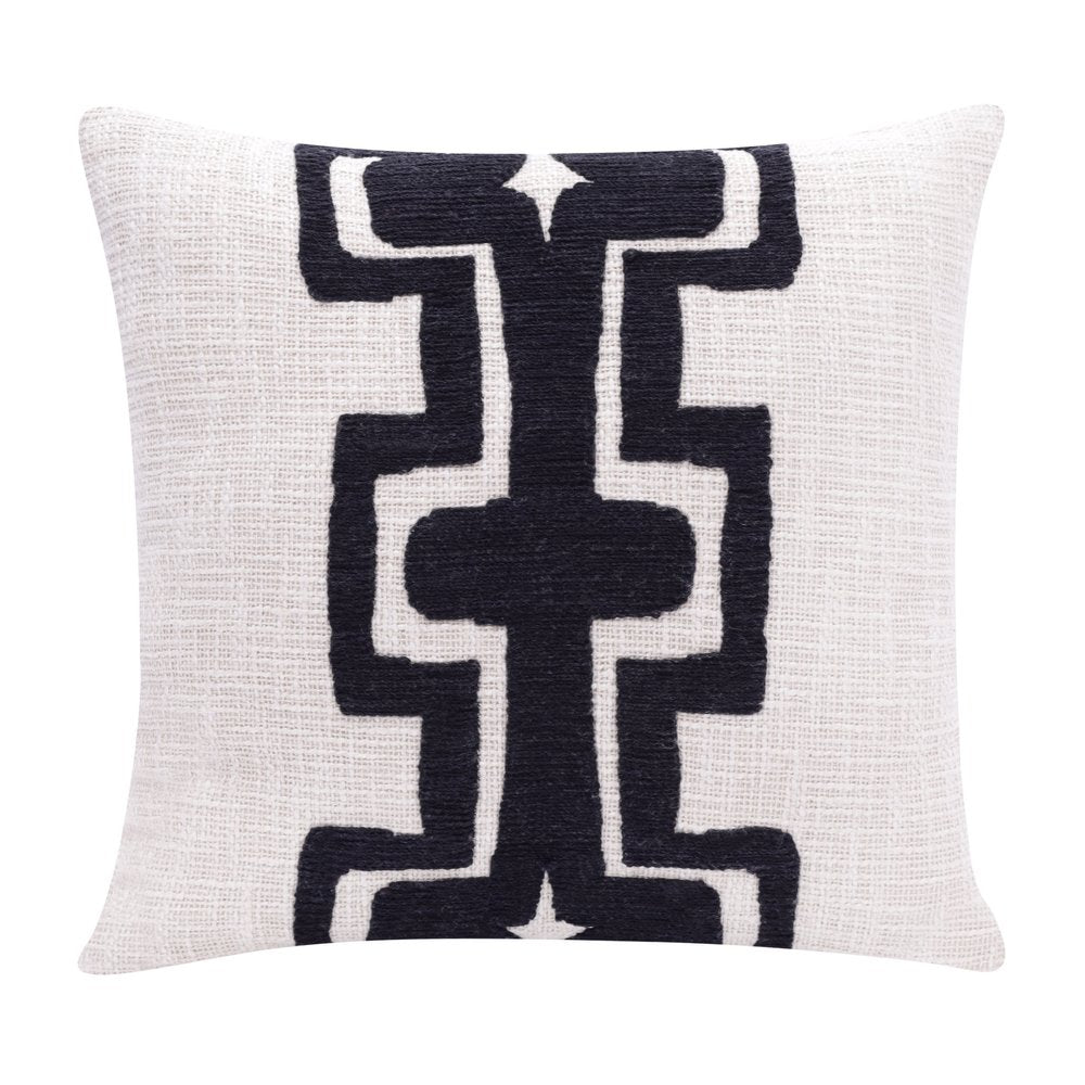 24" Black and Ivory Throw Pillow