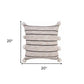 20" Beige And Black Jute Striped Throw Pillow with Pompoms