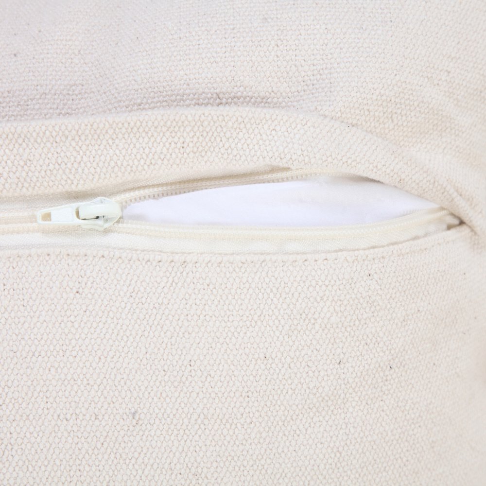 20" Beige And Black Jute Striped Throw Pillow with Pompoms