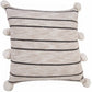 20" Beige And Black Jute Striped Throw Pillow with Pompoms
