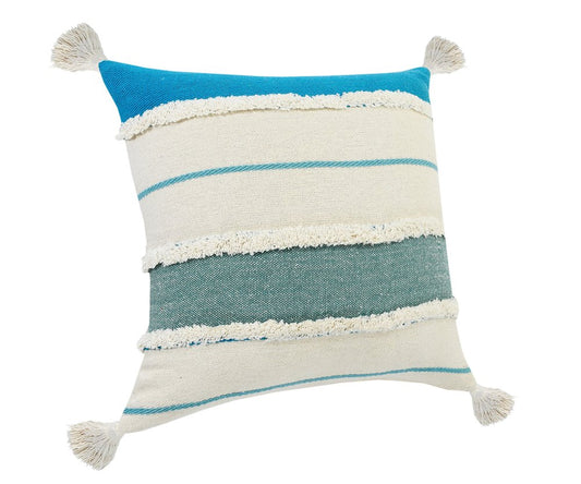 14" X 36" Blue And Off-White 100% Cotton Striped Zippered Pillow