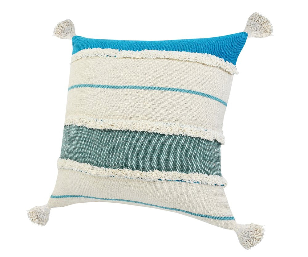 14" X 36" Blue And Off-White 100% Cotton Striped Zippered Pillow