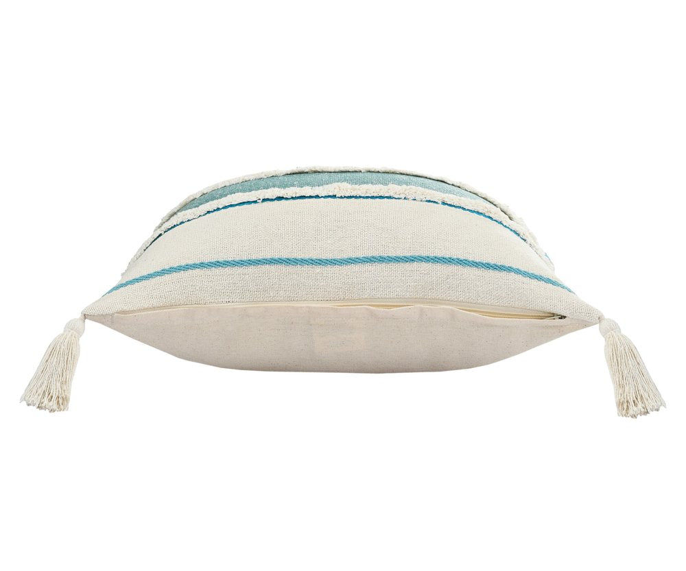 14" X 36" Blue And Off-White 100% Cotton Striped Zippered Pillow