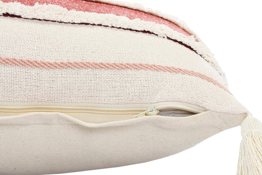 14" X 36" Brown Peach And Tan Cotton Striped Throw Pillow