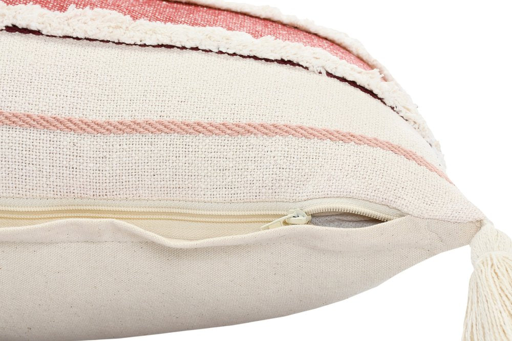 14" X 36" Brown Peach And Tan Cotton Striped Throw Pillow