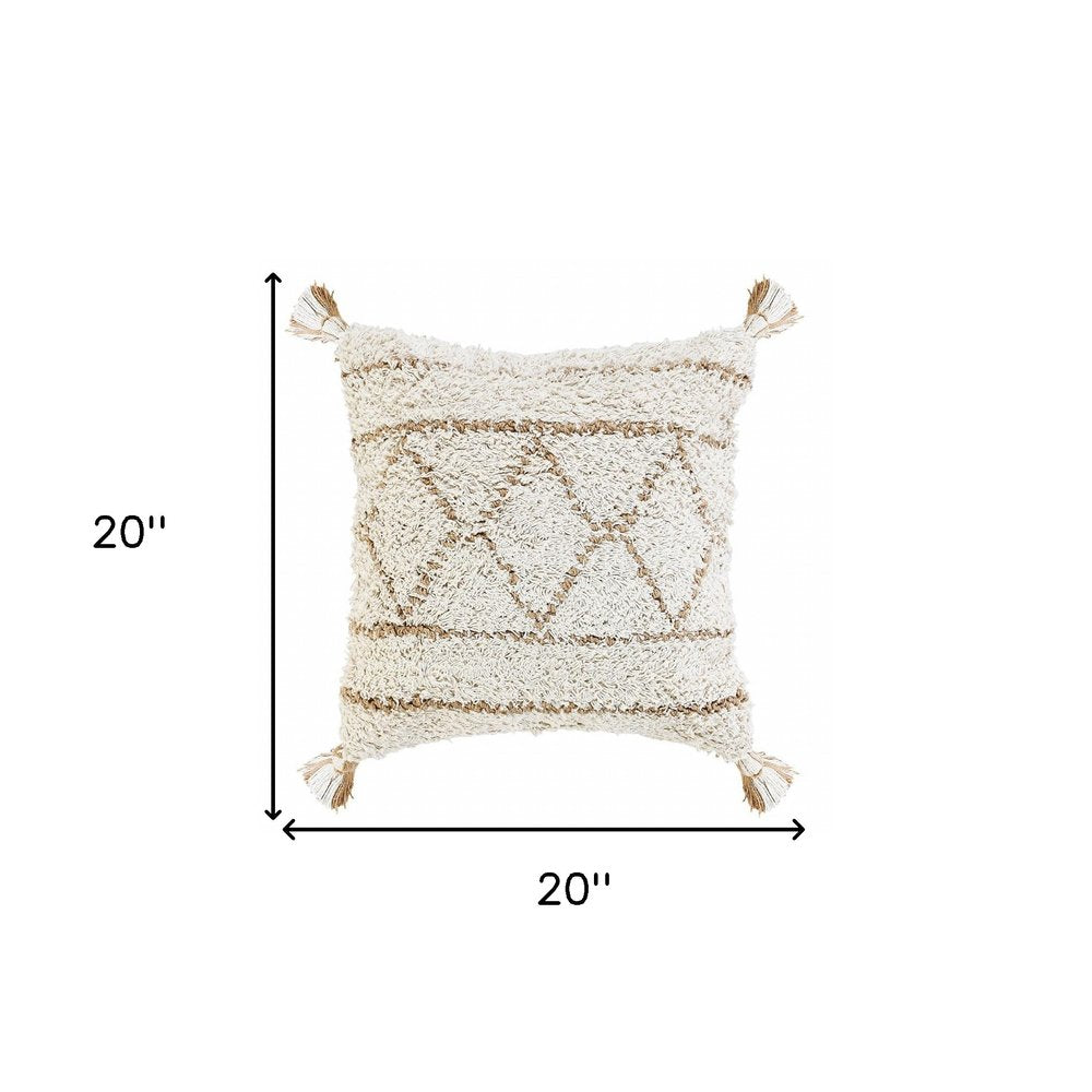 14" X 36" Tan And White Geometric Cotton Throw Pillow
