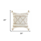 14" X 36" Tan And White Geometric Cotton Throw Pillow