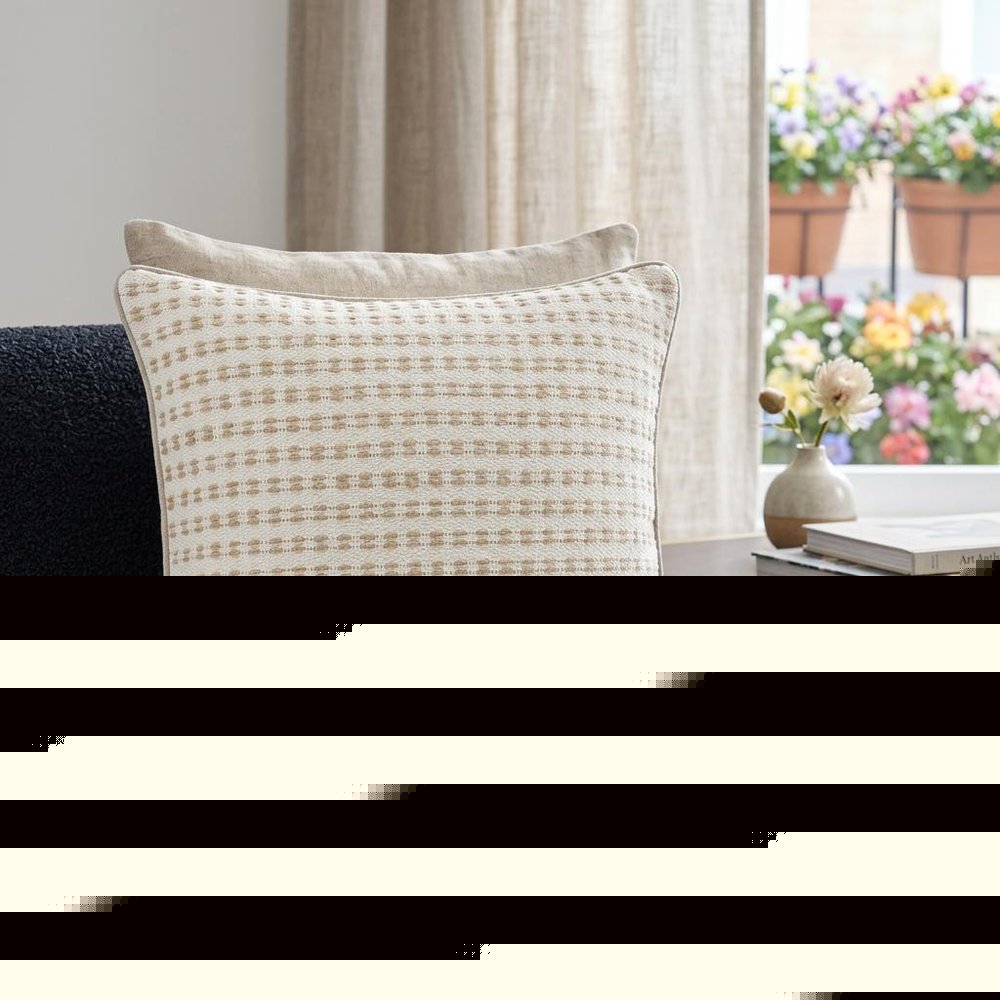 20" X 20" Ivory And Tan 100% Cotton Geometric Zippered Pillow