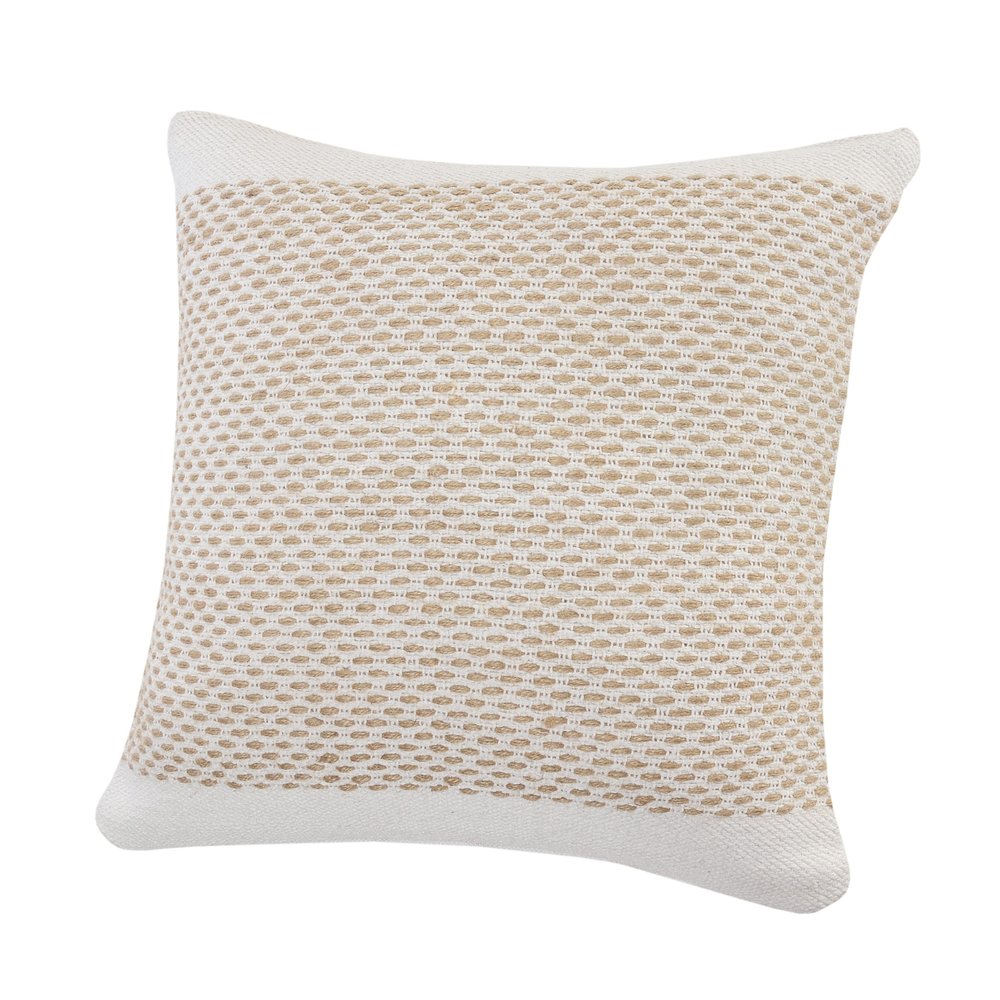20" Ivory And Natural Cotton Geometric Throw Pillow