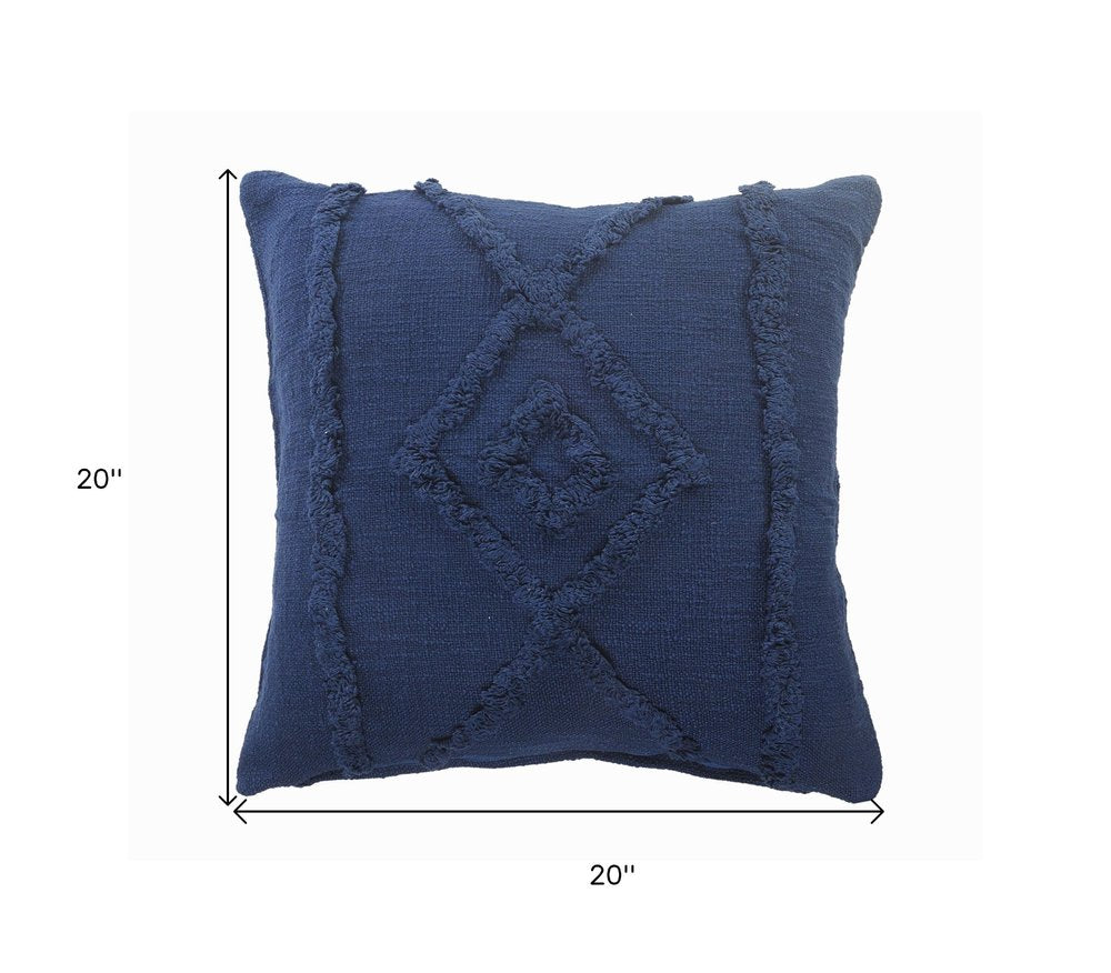 20" Navy Blue And Dark Blue Cotton Geometric Throw Pillow