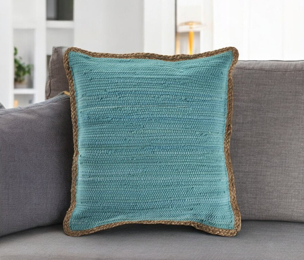 20" Blue and Beige Throw Pillow