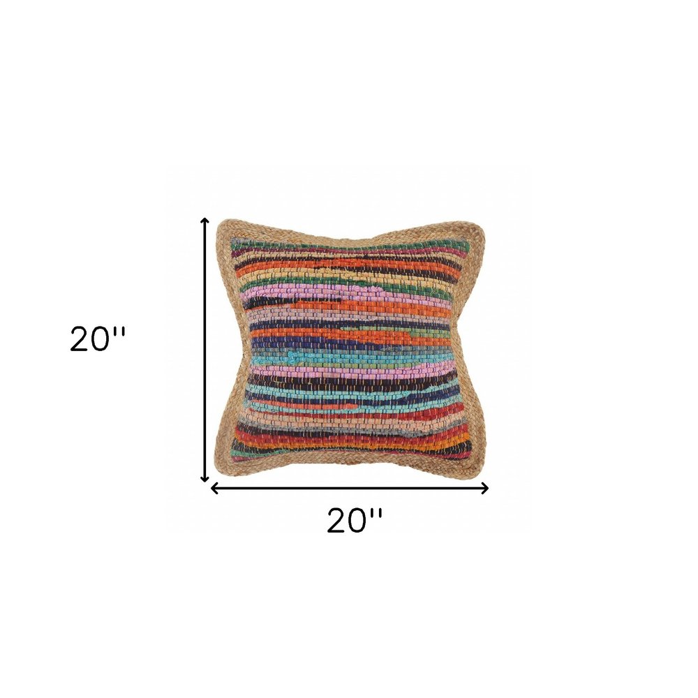 20" X 20" Tan Pastel Blue And Pastel Yellow 100% Cotton Geometric Zippered Pillow
