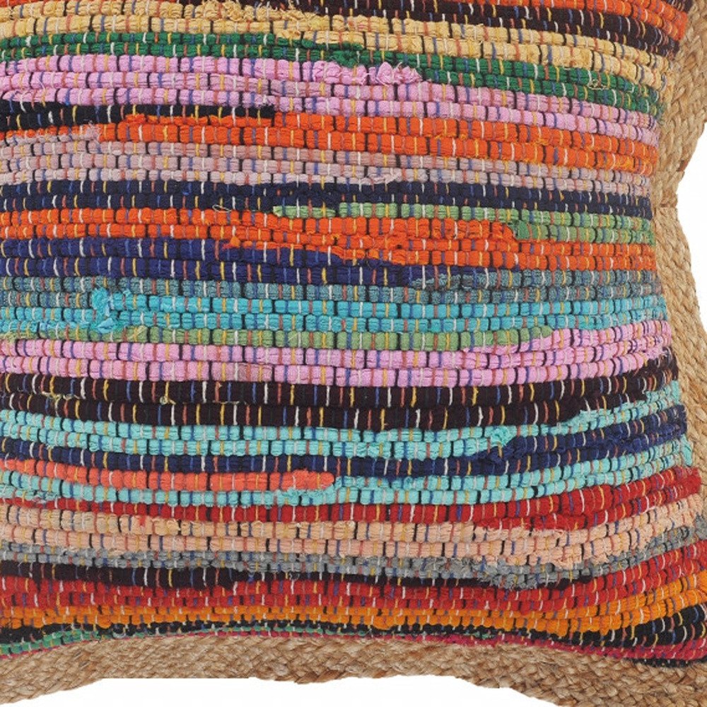 20" X 20" Tan Pastel Blue And Pastel Yellow 100% Cotton Geometric Zippered Pillow
