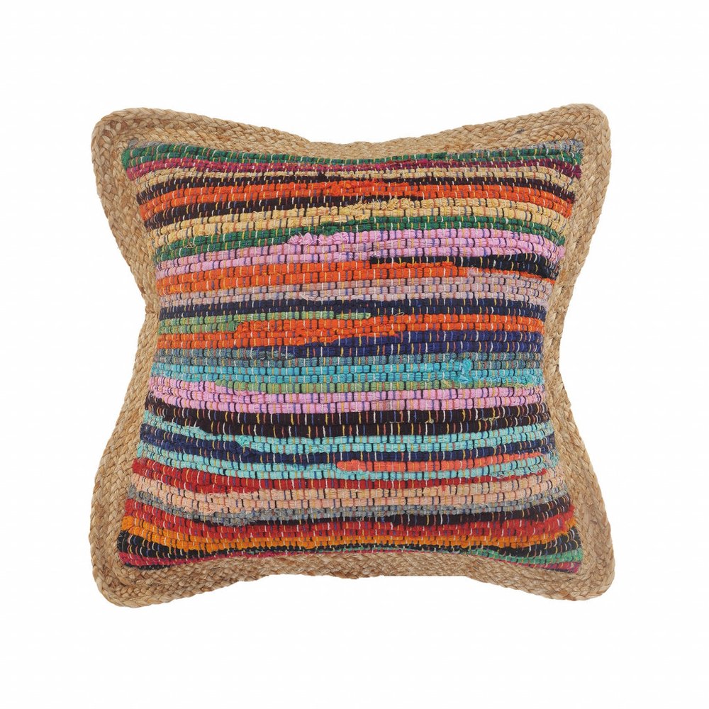 20" X 20" Tan Pastel Blue And Pastel Yellow 100% Cotton Geometric Zippered Pillow