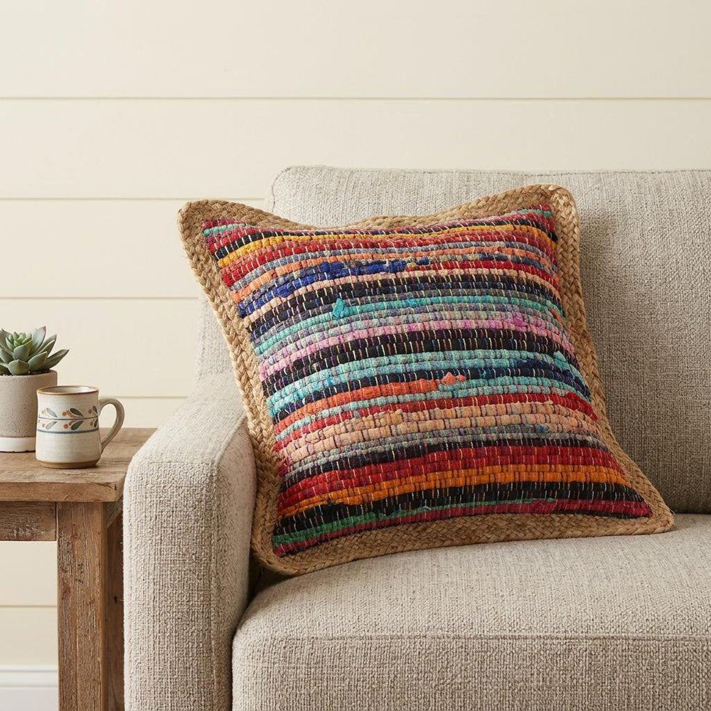 20" X 20" Tan Pastel Blue And Pastel Yellow 100% Cotton Geometric Zippered Pillow