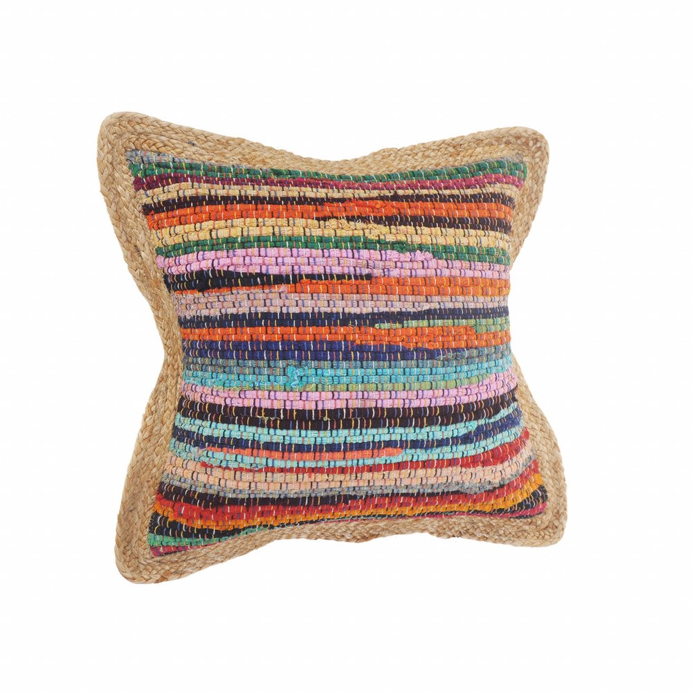 20" X 20" Tan Pastel Blue And Pastel Yellow 100% Cotton Geometric Zippered Pillow