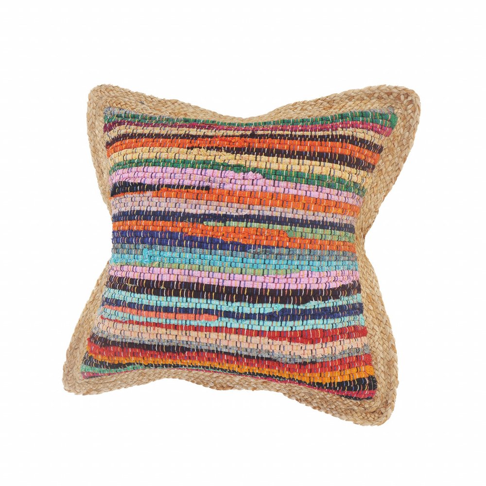 20" X 20" Tan Pastel Blue And Pastel Yellow 100% Cotton Geometric Zippered Pillow