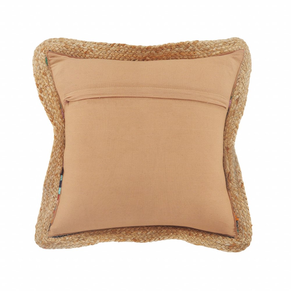 20" X 20" Tan Pastel Blue And Pastel Yellow 100% Cotton Geometric Zippered Pillow