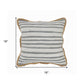 18" X 18" White Gray And Tan 100% Cotton Striped Zippered Pillow