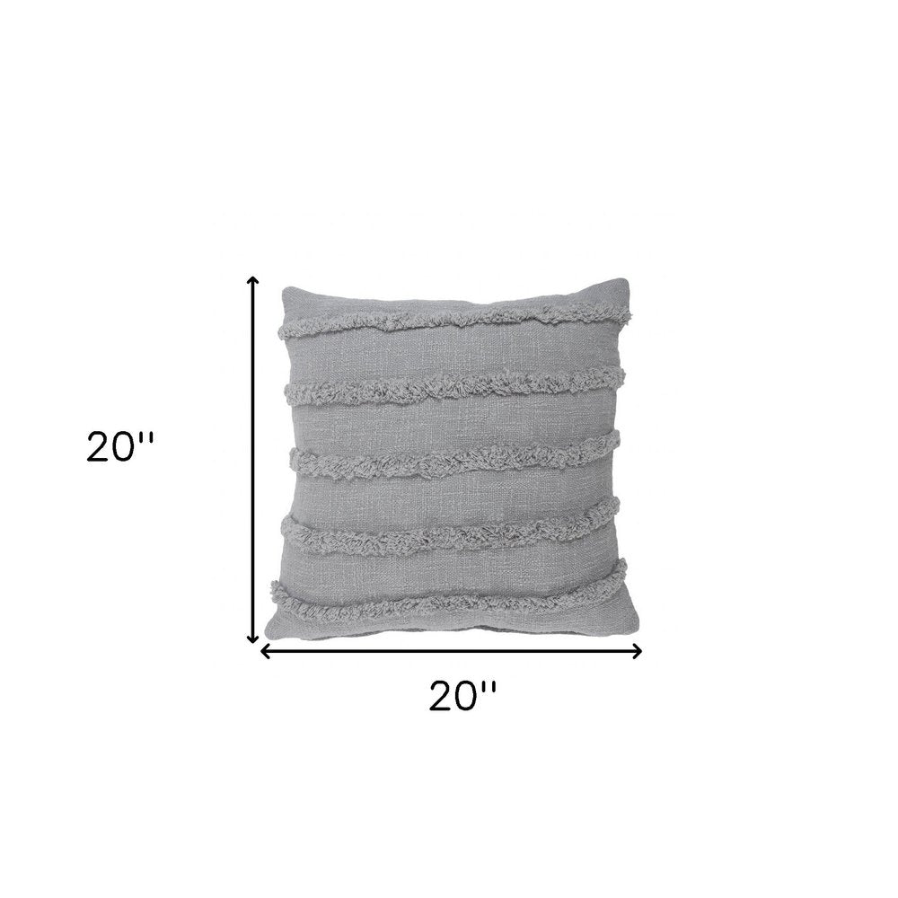 20" X 20" Gray 100% Cotton Zippered Pillow