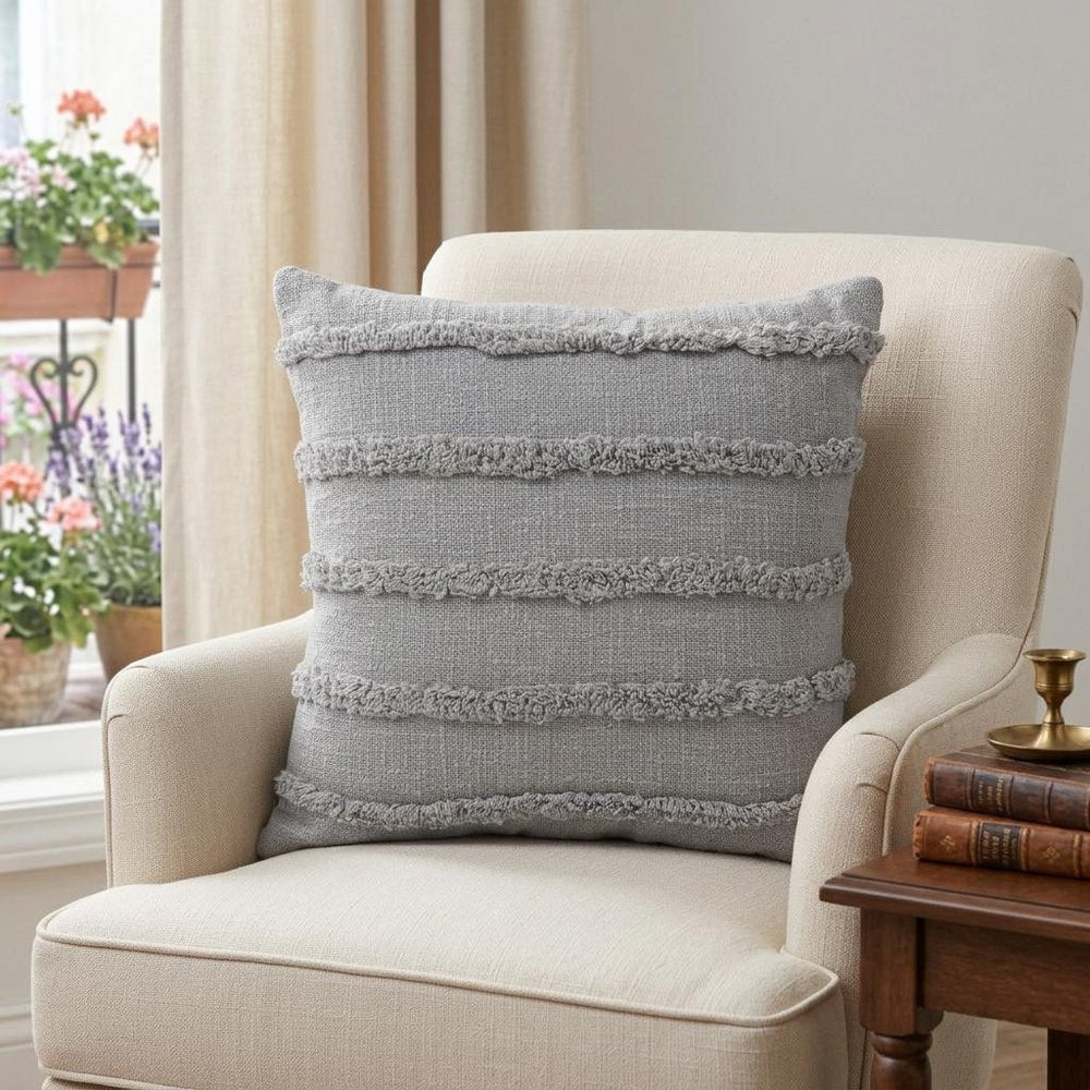 20" X 20" Gray 100% Cotton Zippered Pillow