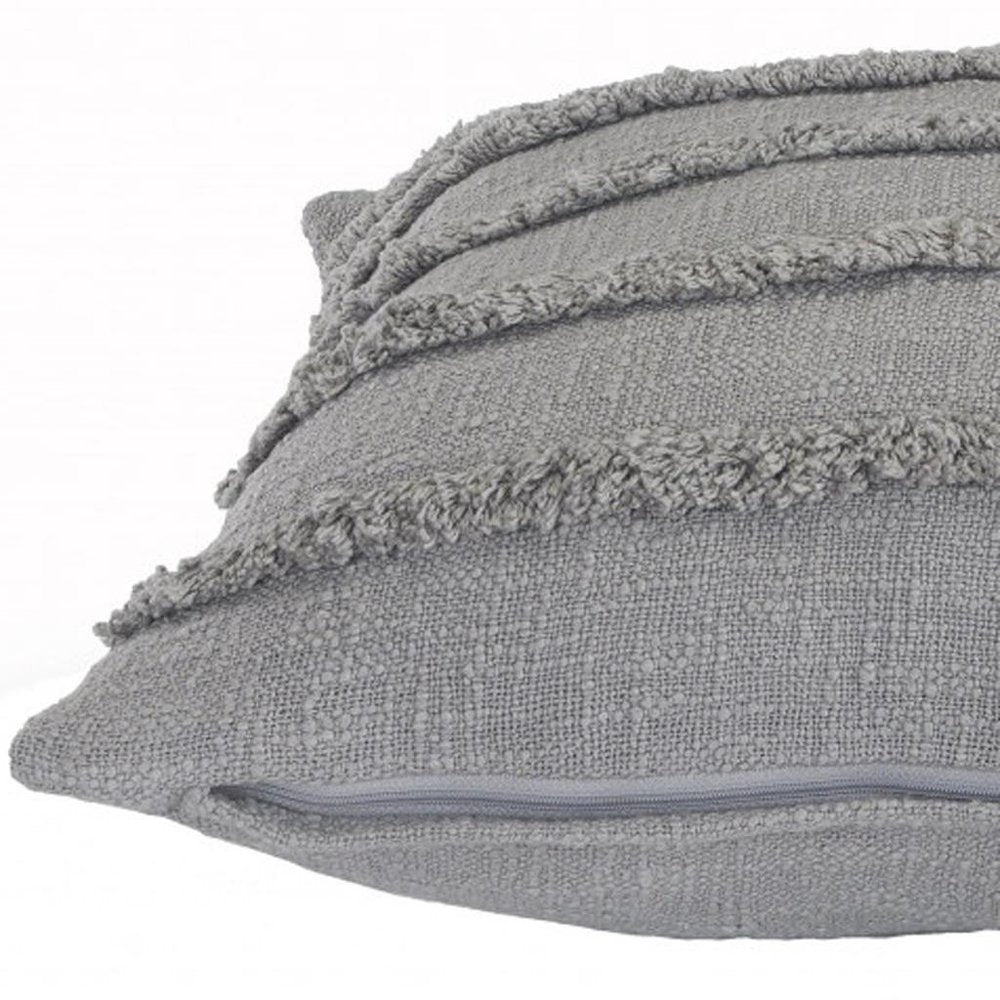 20" X 20" Gray 100% Cotton Zippered Pillow