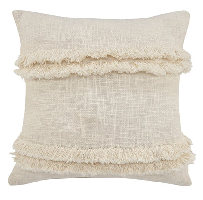 20" Cream Cotton Throw Pillow with Fringe
