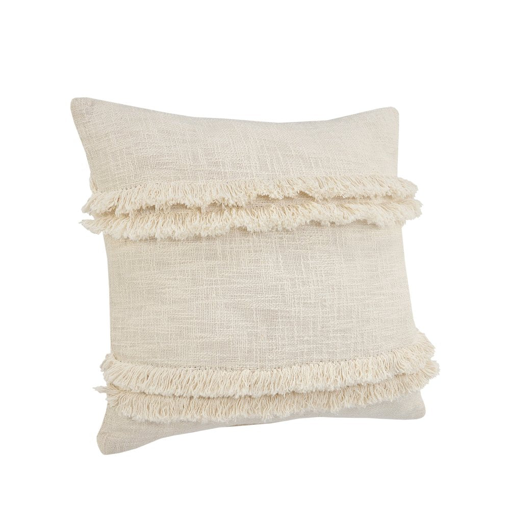 20" Cream Cotton Throw Pillow with Fringe
