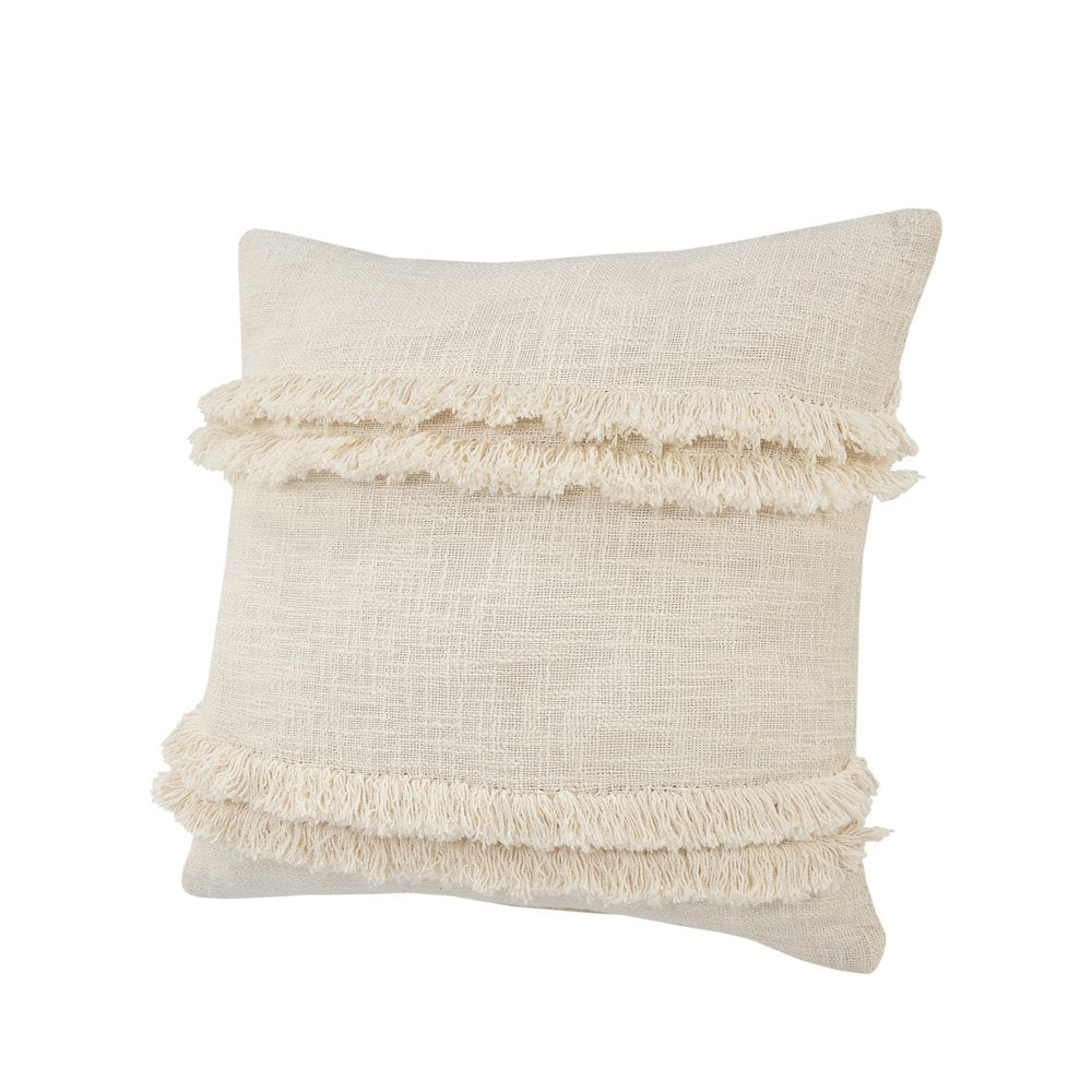 20" Cream Cotton Throw Pillow with Fringe