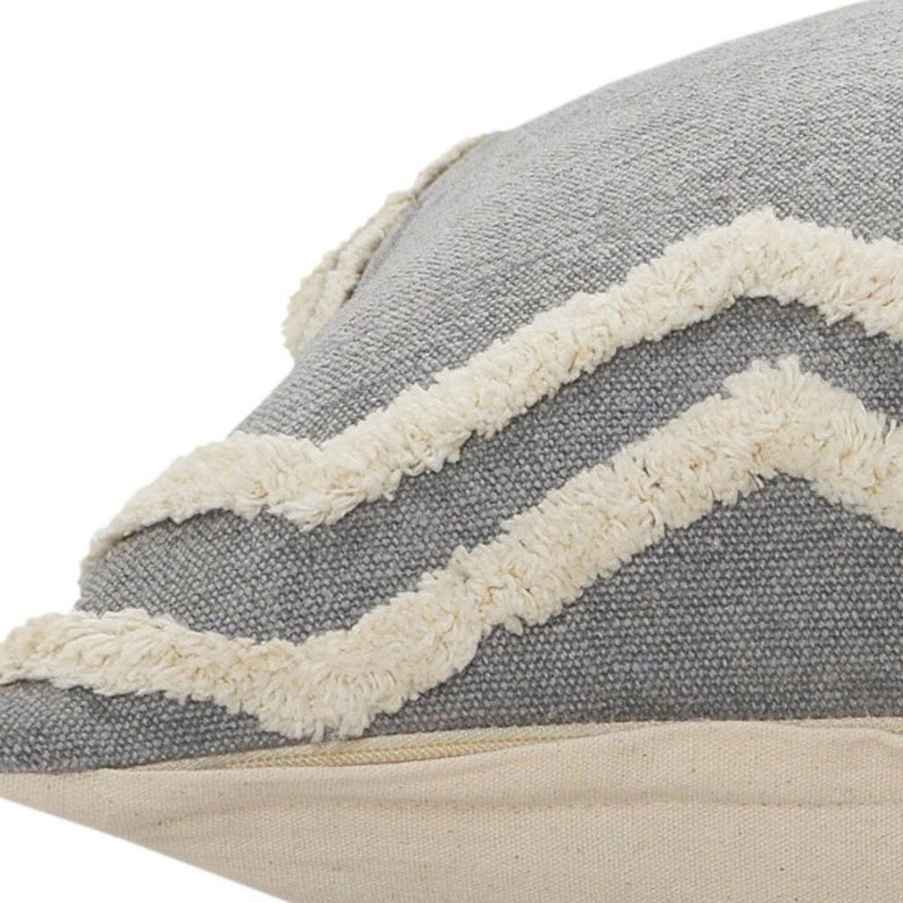 14" X 36" Gray And Tan Cotton Chevron Throw Pillow