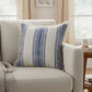 18" Navy Blue And Ivory Cotton Coastal Throw Pillow with Fringe