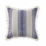 18" Navy Blue And Ivory Cotton Coastal Throw Pillow with Fringe
