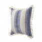 18" Navy Blue And Ivory Cotton Coastal Throw Pillow with Fringe