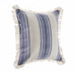 18" Navy Blue And Ivory Cotton Coastal Throw Pillow with Fringe