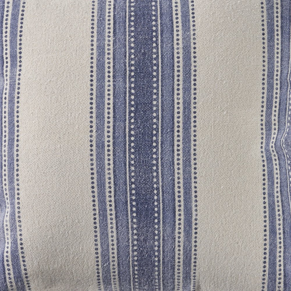 18" Navy Blue And Ivory Cotton Coastal Throw Pillow with Fringe