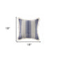 18" Navy Blue And Ivory Cotton Coastal Throw Pillow with Fringe