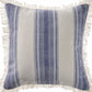 18" Navy Blue And Ivory Cotton Coastal Throw Pillow with Fringe