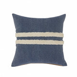 20" X 20" Dusty Blue And White 100% Cotton Striped Zippered Pillow