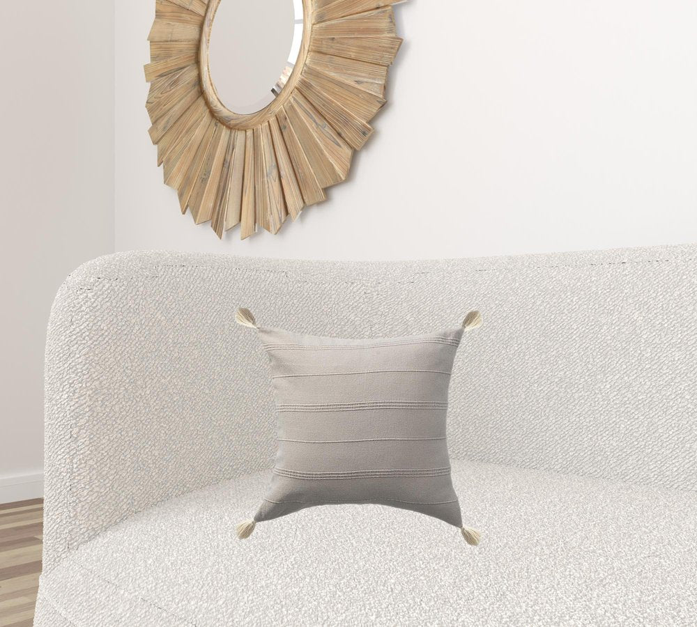 18" X 18" Beige 100% Cotton Zippered Pillow